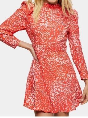 topshop red skater dress Topshop Red Floral V Necked Skater Dress Size 10